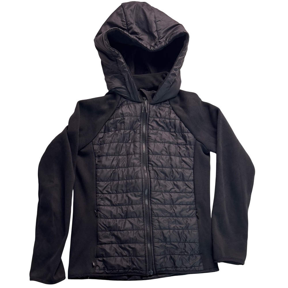 Athleta Girl Black Quilted Fleece Hybrid Hooded Jacket Size L